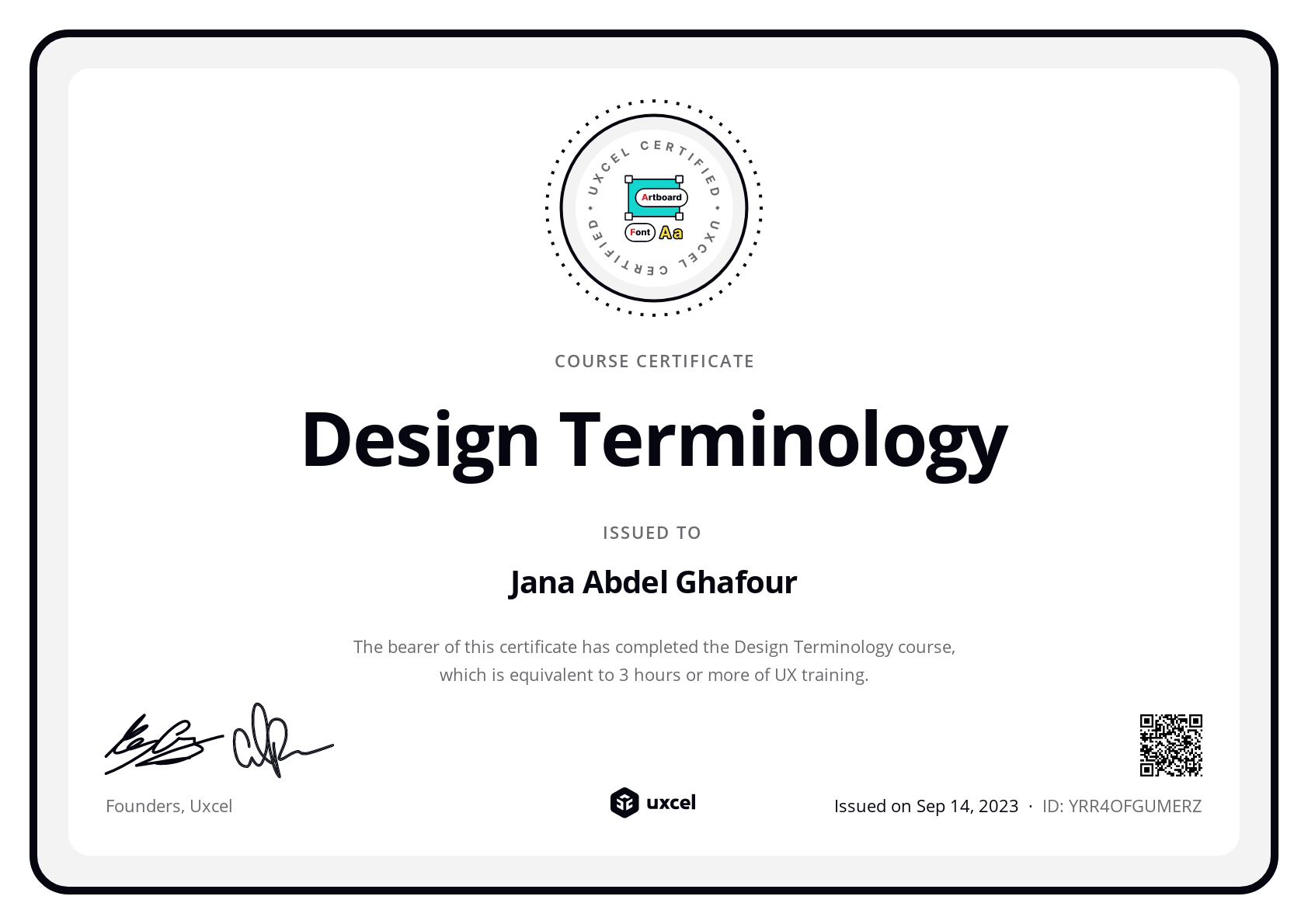 Jana Abdel Ghafour's certificate